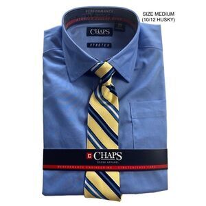 CHAPS BOYS MEDIUM (10/12) HUSKY BLUE SHIRT AND TIE SET